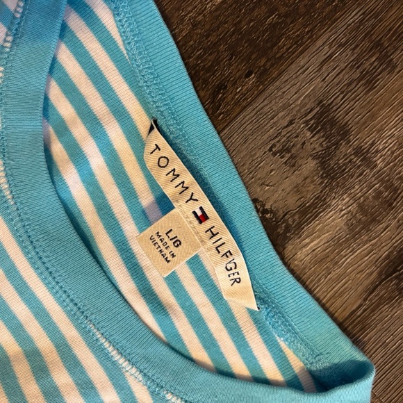 Tommy Hilfiger Blue and White Striped Short Sleeve Tee - Picture 3 of 3